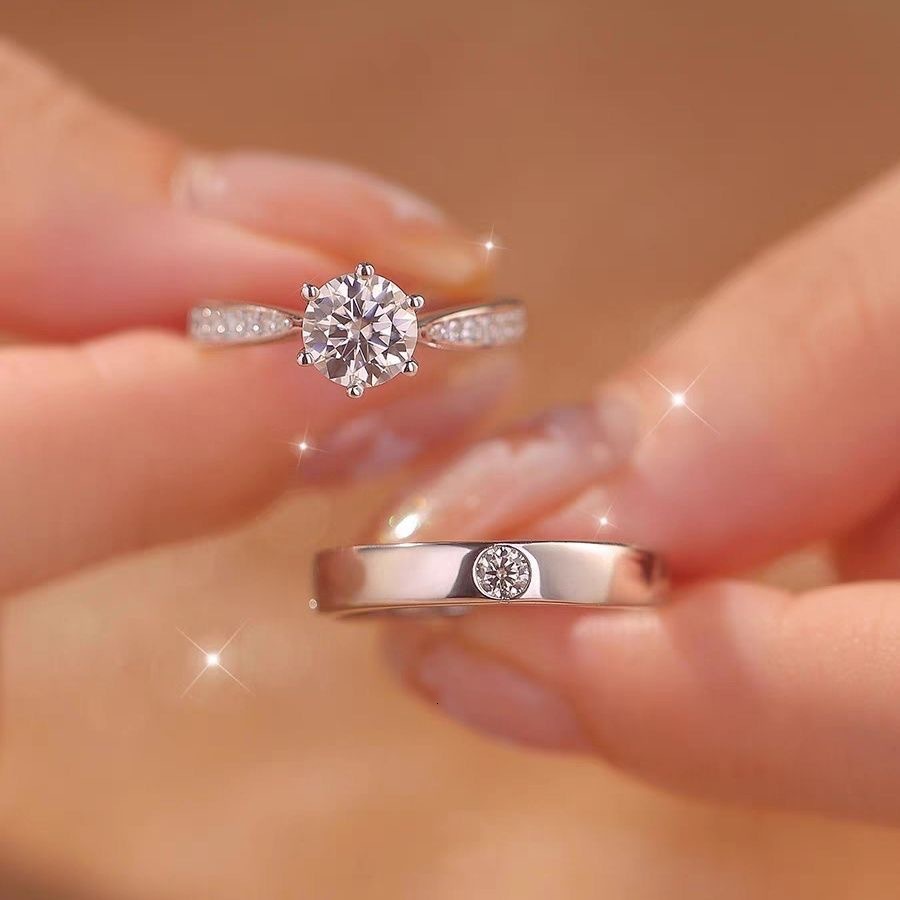 High End Six Claw Imitation Diamond Women's Ring Designer Ring Simple And Fashionable Couple Style Zircon Fashion Ring Couple Ring Proposal Weddi