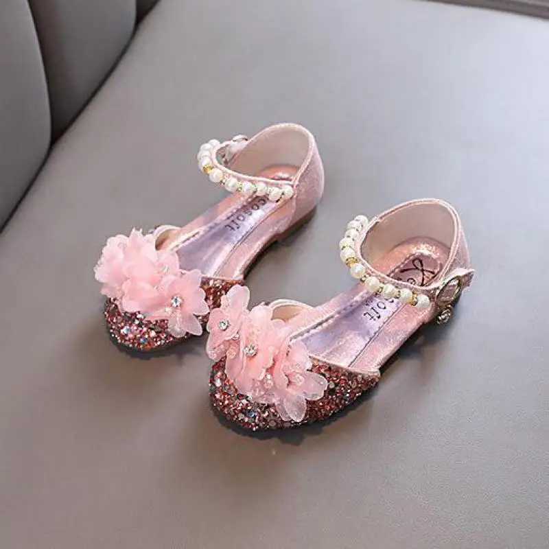 Fashionable CHIldrens Sandals 2024 Spring/Summer Sparkling Flower Sweet Girl Princess Shoes Performance CHIldrens Sandals J191 Z250410