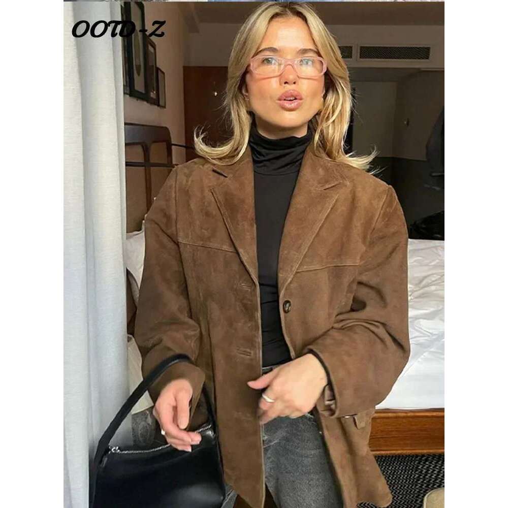 Boyfriend Brown Coat For Women Spring Turndown Collar Long Sleeve Female Jacket 2025 Fashion Loose Single-Breasted Lady Coats