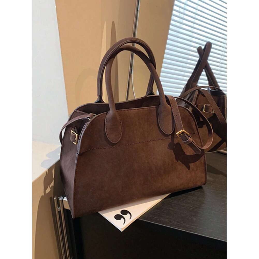 Retro Suede Large Capacity Casual Shoulder Bag, Plain Color Matte Handbag For Women Daily Use, Elegant Commuter Tote Bag