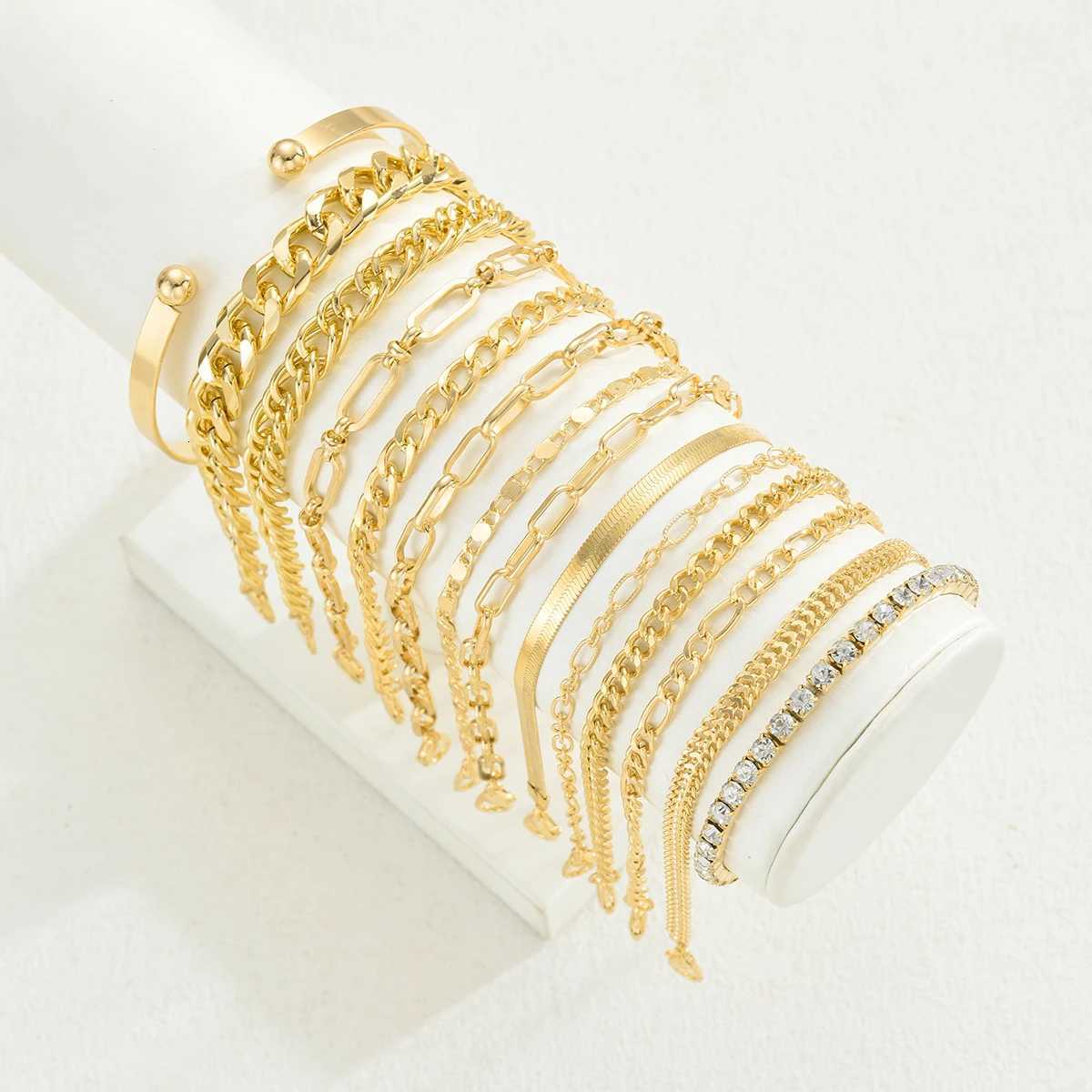 14pcs Elegant Minimalist Multi-Element Metal Chain Bracelet Set Vintage Rhinestone Twist Chain Metal Bracelets For Women JewelryT251110