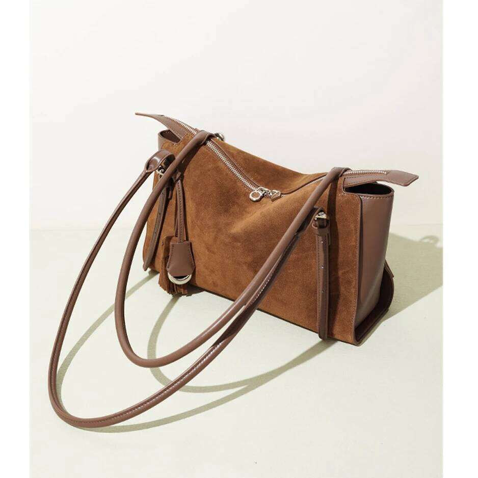 New Women's Tote Korean Style Suede Cowhide Leather Top-Handle & Underarm Shoulder Bag Large Capacity Ladies Handbag St251110