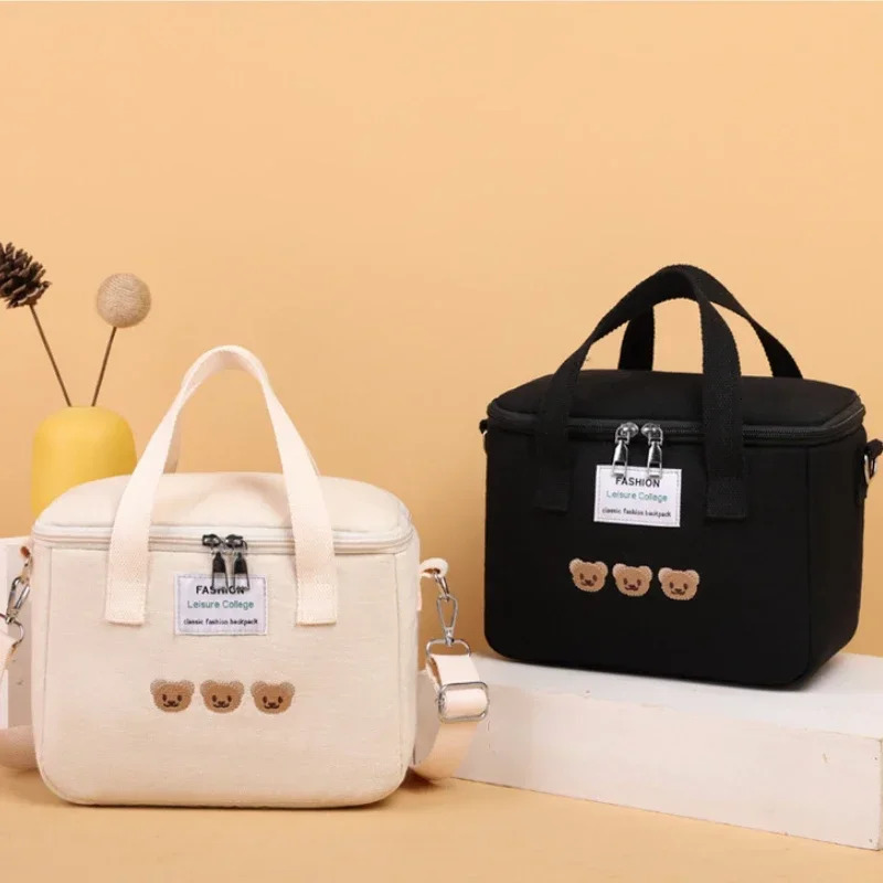 Cute bear lunch bag girls insulated canvas cooler handbag aluminum foil food box home school picnic dinner container 250401