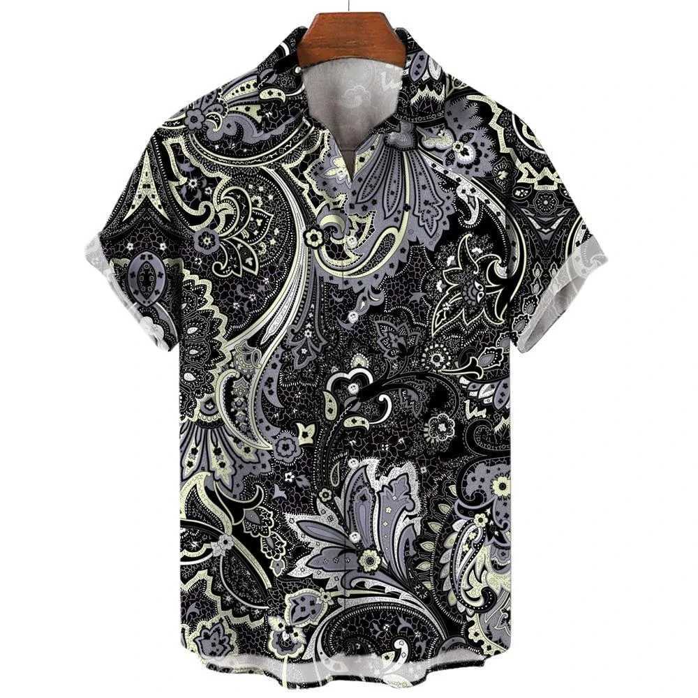 Retro mens shirt 3D printed with ethnic graphics fashionable buttons short sleeved collars streetwear Hawaiian summer mens shirt X250410