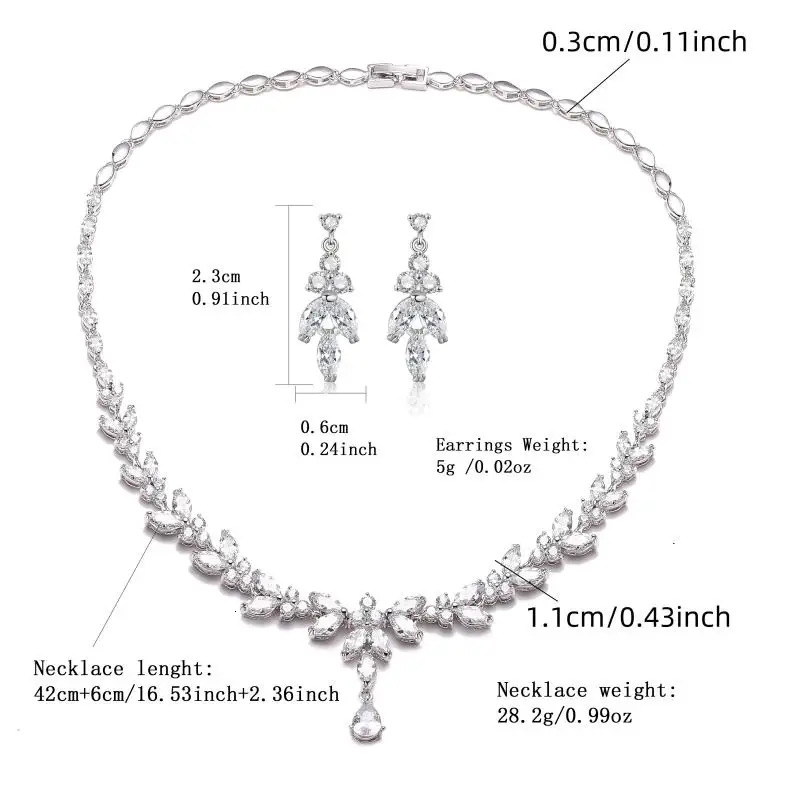RAKOL Necklace Earring Set For Women Zircon Flower Leaf Fashion Bridal Wedding Party Charm Jewelry Set 250409