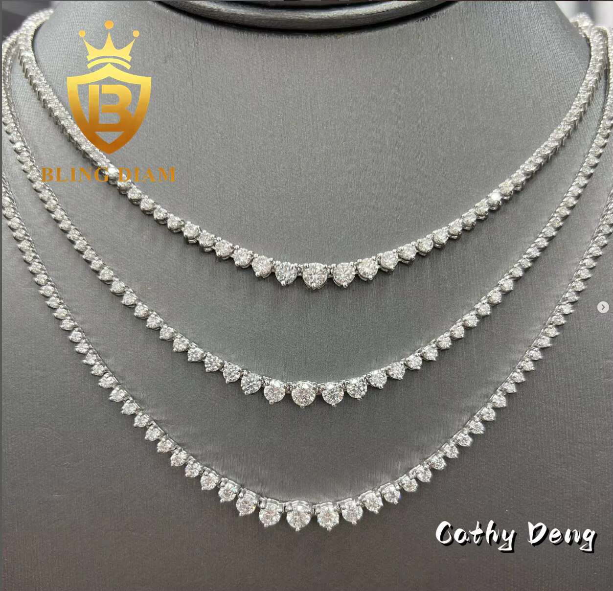 Fashion Design Small to Big 3 Prong Round Moissanite Tennis Chain S925 Sterling Silver Iced Out Moissanite Chocker Necklace