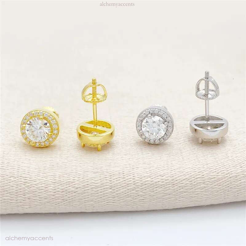 New Fashion Sterg Sier Gold Plated Bg Moissanite Round Studs Earrings for Men Women Jewelry Nice Gift