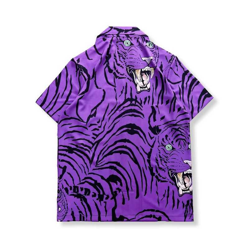 Black purple tiger Hawaiian shirt mens summer button down collar mens top mens top X250410