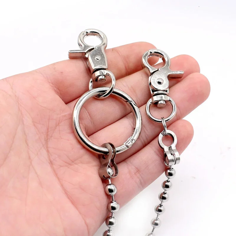 16cm long stainless steel bead money foreskin with chain rock punk Trouser Hipster pants jeans keychain clip accessory 250410