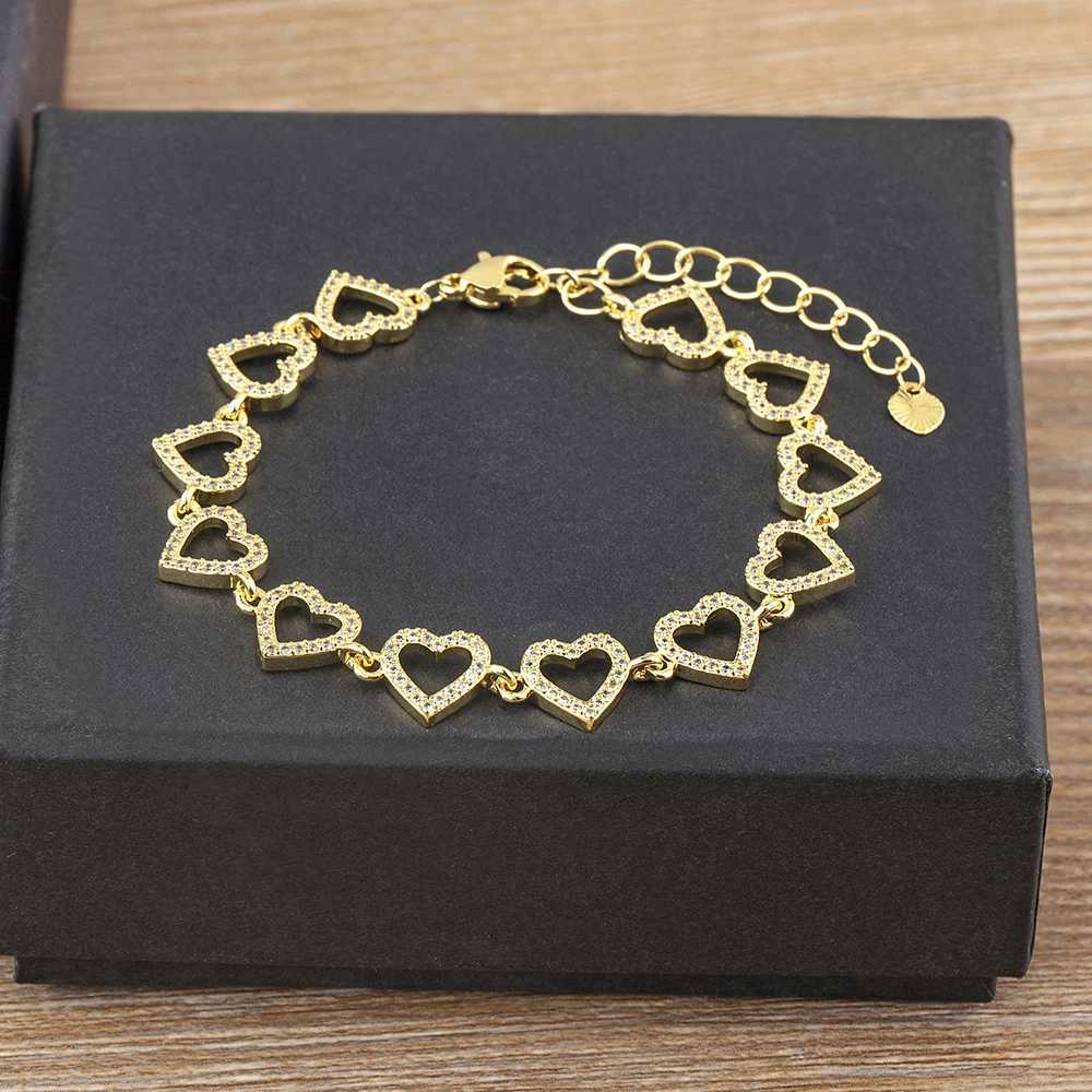 Nidin New Arrival Vintage Love Heart Zircon Gold Plated Charm Bracelet Women Party Anniversary Jewelry Link Bangle AdjustableT251110