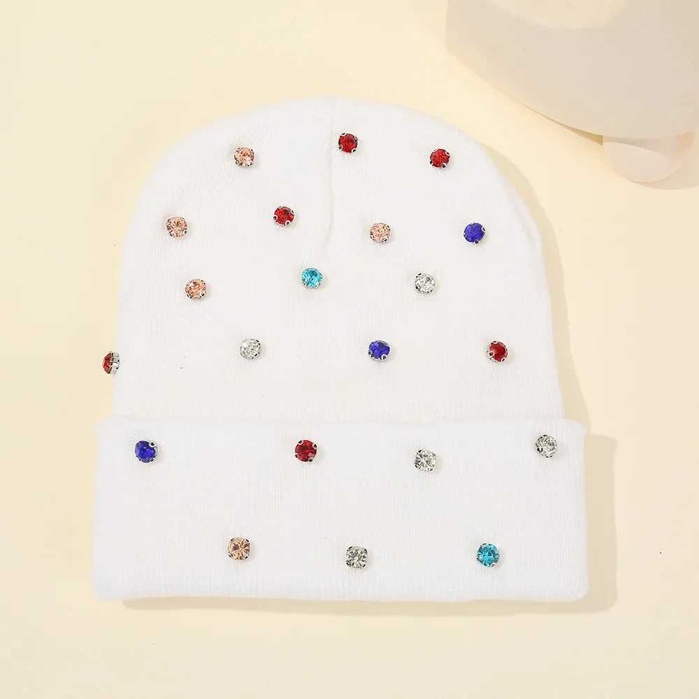 Soft Winter Knit Beanie with Rhinestones Cozy Ladies Slouchy Cap for Fall Winter Street StyleXJ251110
