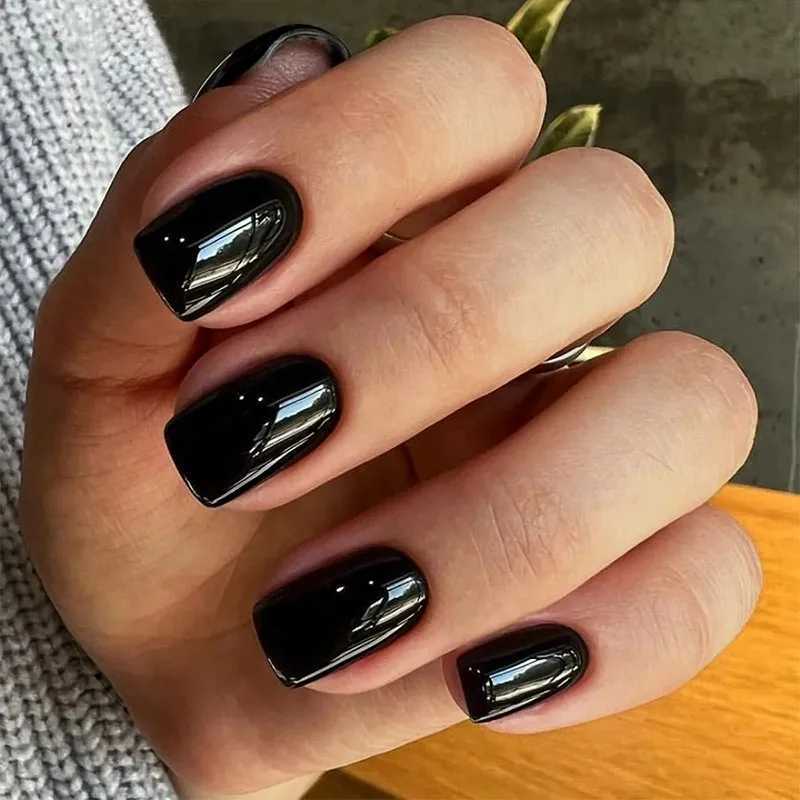 Handmade armor detachable black solid color short nail product DIY item W250410