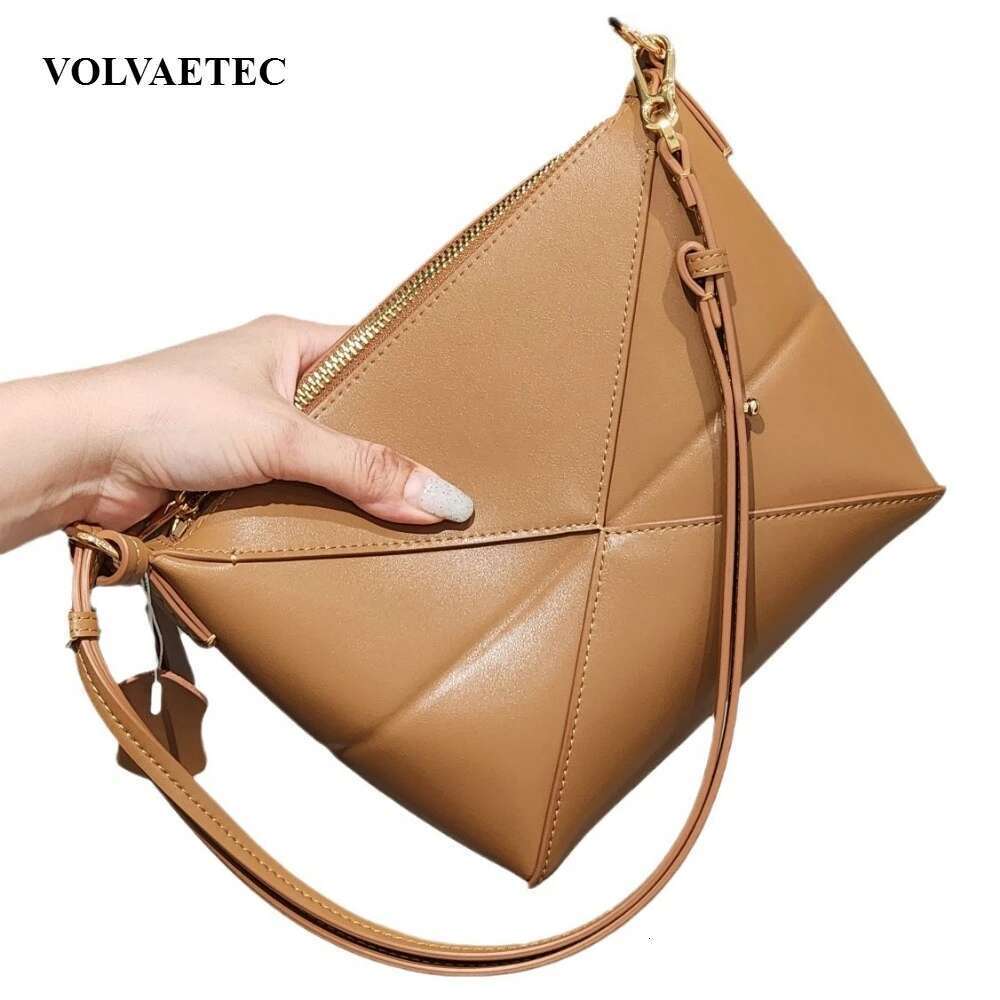 VOAETEC Cowhide Shoulder Crossbody Underarm Small Folding Niche Design Advanced Commuter Geometric Leather Bag Women