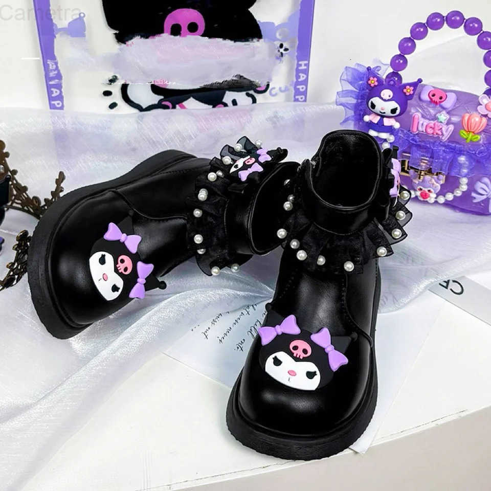 Sanrio Kids Princess Shoes Cute Kuromi Soft Sole Girls Leather cotton Boots Comfort Non-slip Autumn Winter Children Short Boots H2511101