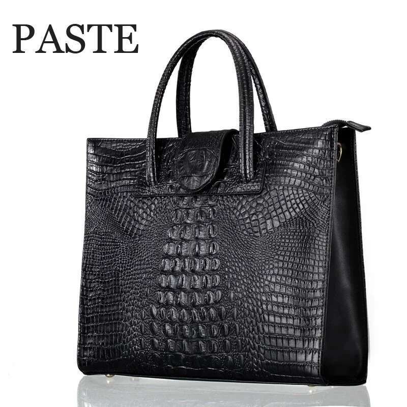 Fashion Crocodile Pattern Women's Real Handbag Genuine Leather Ladies Shoulder OL Bussiness Laptop Bag