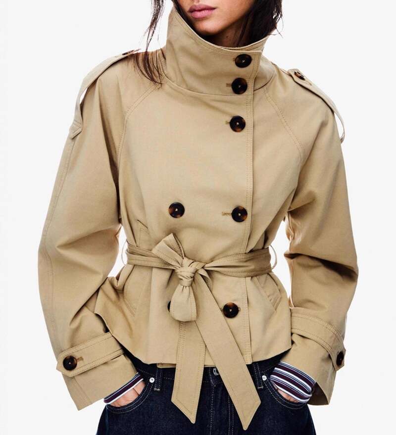 European and American Cross-Border Autumn Winter New Women's Fashion Elegant Commuter Stand Collar Double-Breasted Waist-Tie Trench Coat