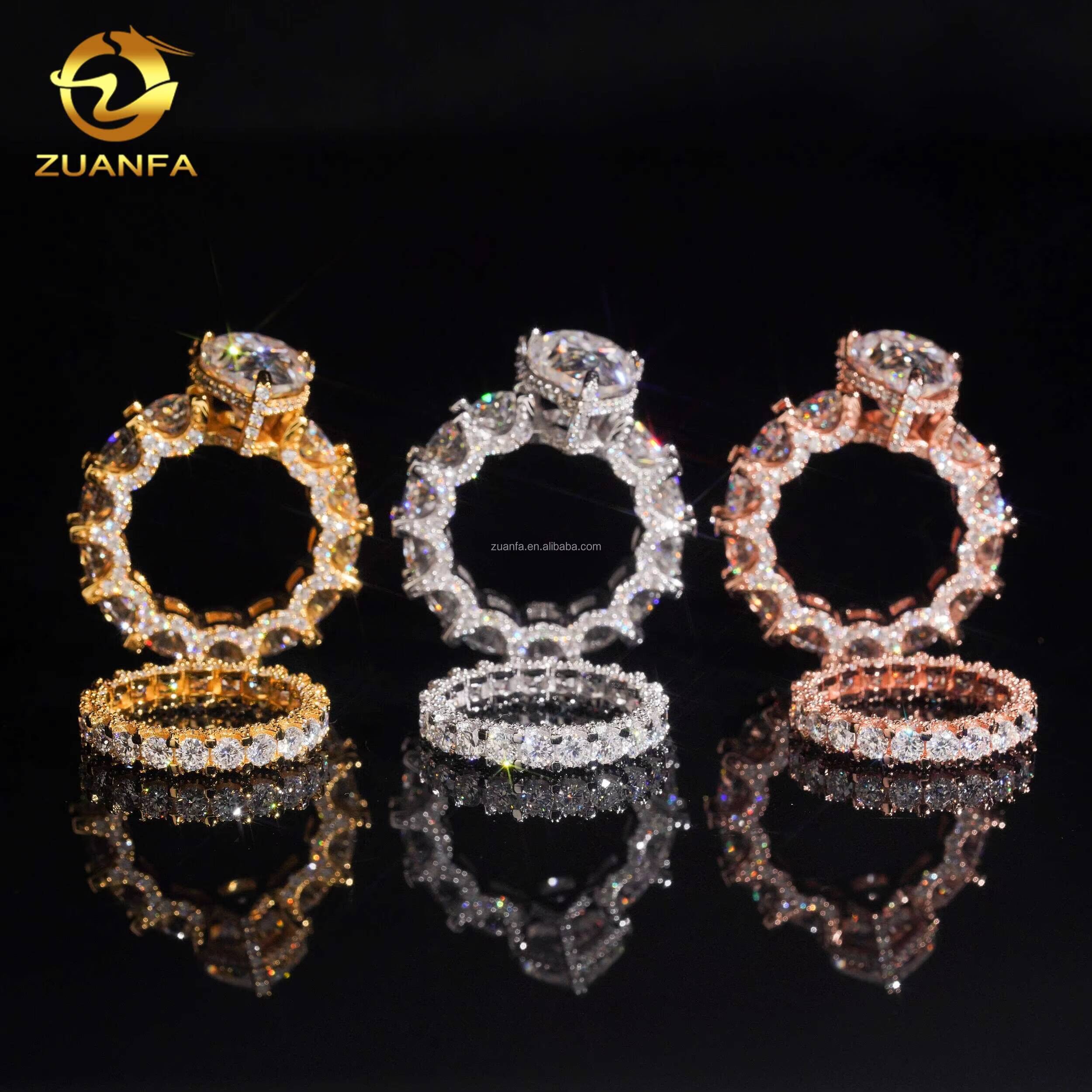 Pass Diamond Tester 925 Solid Silver Luxury Bridal Ring Jewelry VVS1 6Ct Pear Big Size Moissanite Eternity Engagement Band Ring