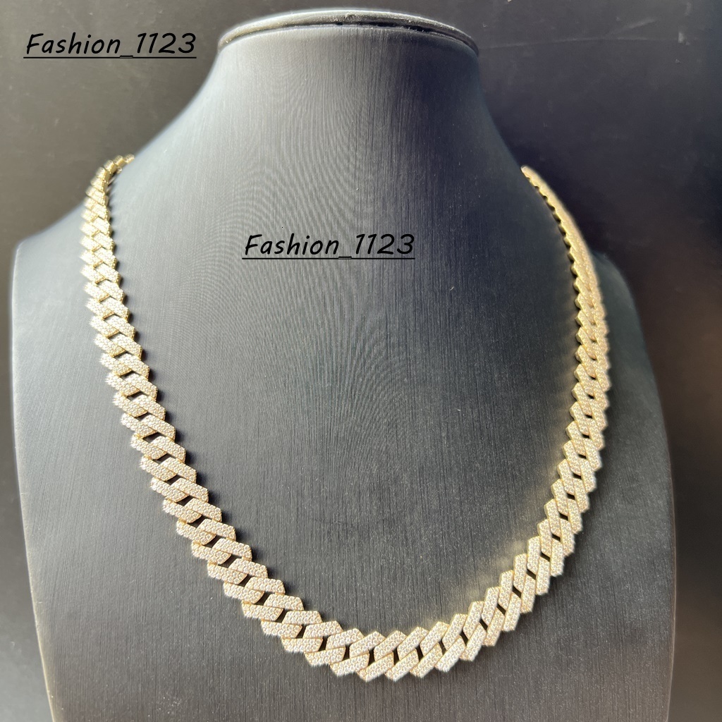 14MM Width Mens 925 Silver Moissanite Diamond Men Necklace Jewelry Hip Hop Iced Out Cuban Link Chain