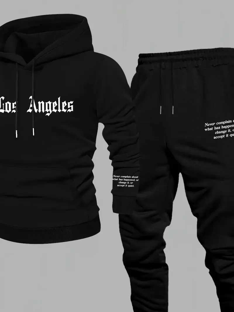 Mens Fall/Winter Sporty Casual Set - Trendy American Streetwear Multi-Purpose Print Sweatshirt Pants Full Set W251110