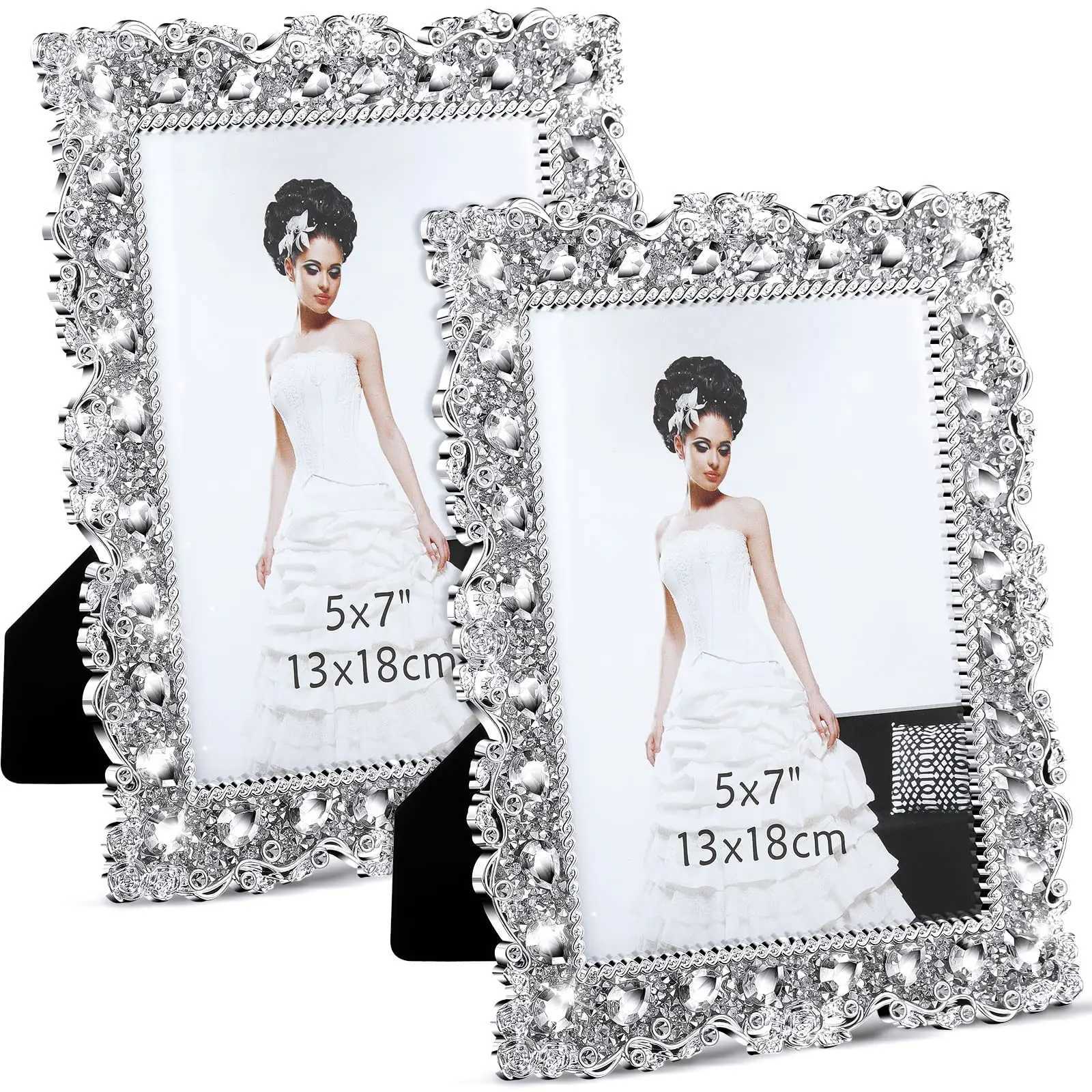 2-pack with crystal wedding rhinestone decoration desktop photo frame 7 inch gift for family and friends L251110 H260306