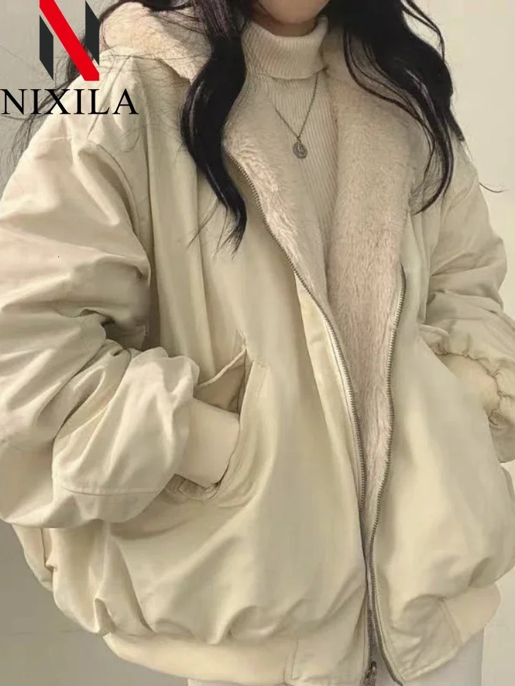 in Jackets for Women Thick Warm Parkas Oversized Double Sided Hooded Korean Fashion Casual Loose Zip Up Coat Female Clothes 251110