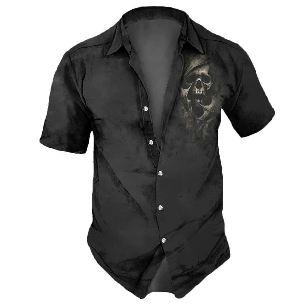 2024 Skeleton Mens Collar Street Clothing Retro Mens Street Hip Hop Short Sleeve Party Summer Mens Hawaiian Shirt X250410