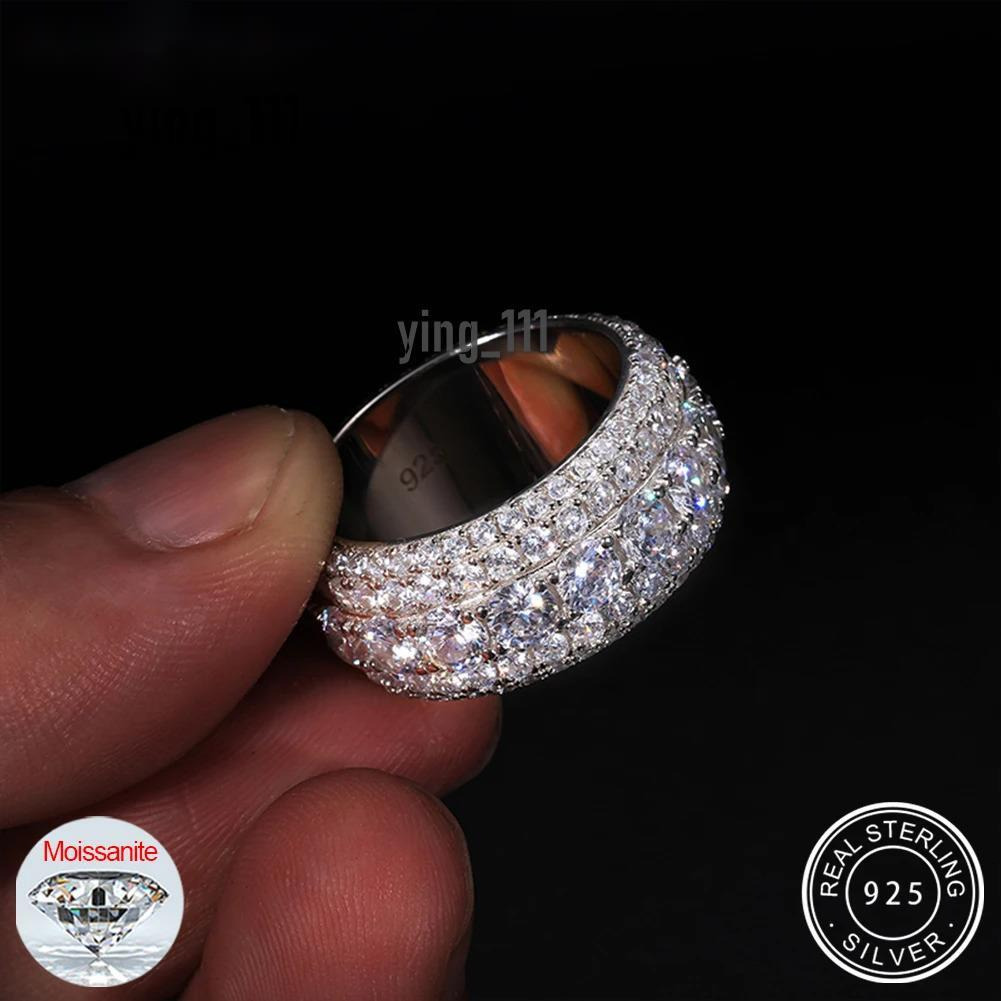 Luxury VVS1 3 Row 11mm Width Moissanite Ring In S925 Silver Ring Hip Hop Jewelry Pave Setting With Certificate Fine Jewlery Gift