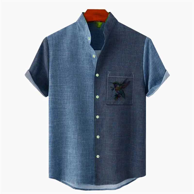 3D printing mens shirt linen shirt pattern printing parrot leaf standing collar white light green purple green gray outdoor street X250410