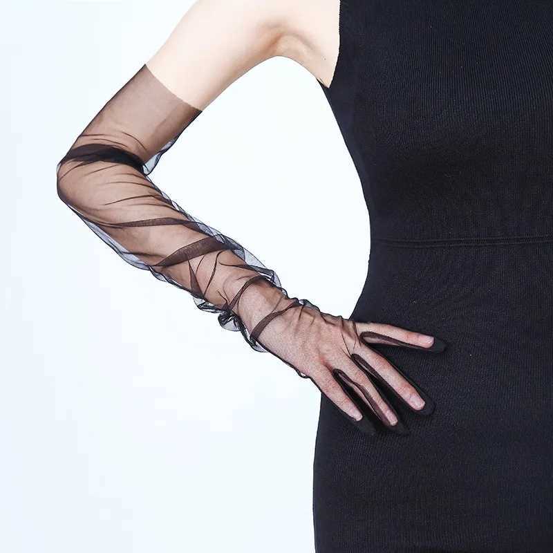 Women Long Sheer Tulle Gloves for Bridal Wedding Accessories Party Transparent Finger Gloves L251110