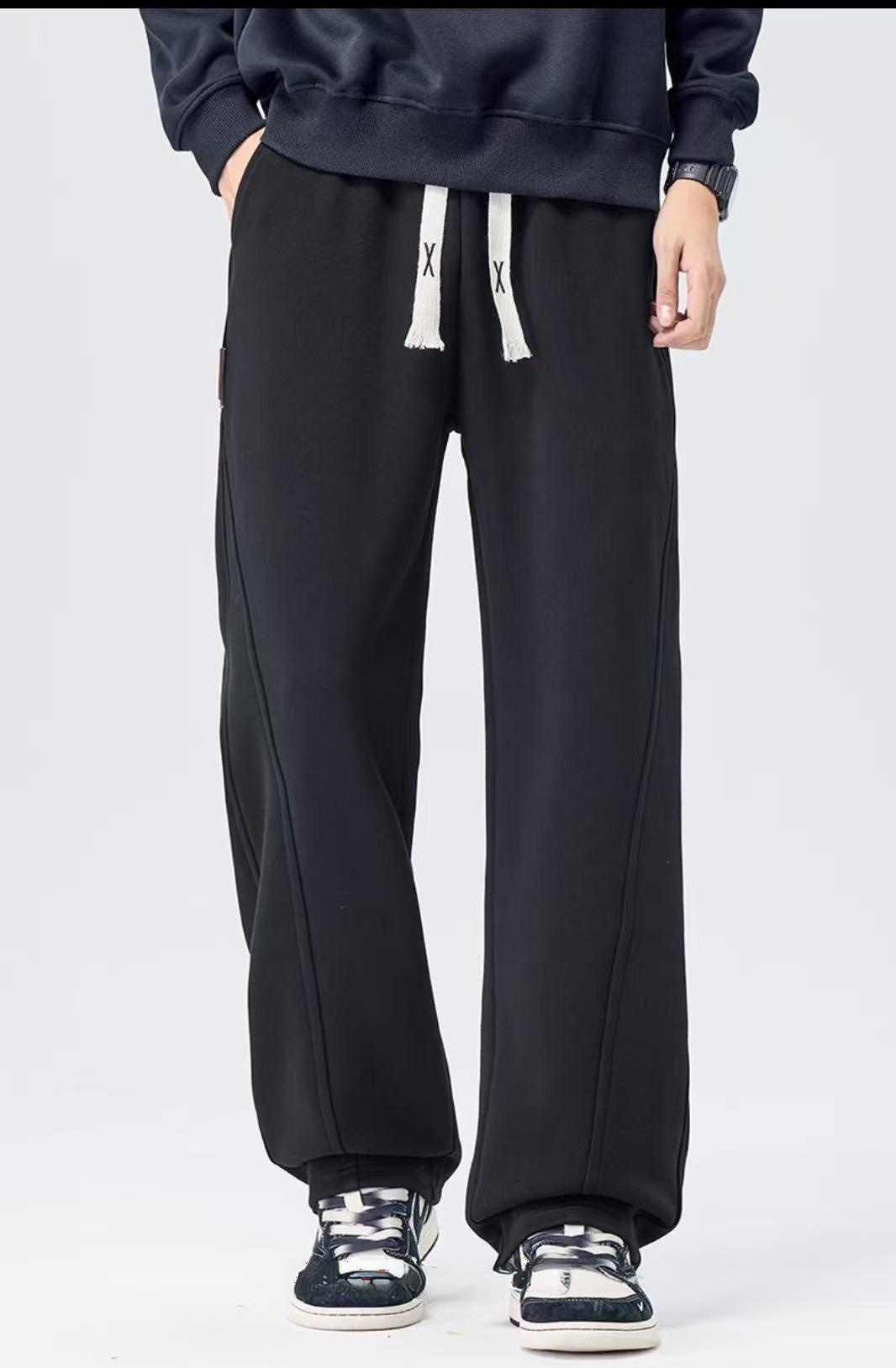 Men's New Arrival Trendy Knit Pants - Extra-Long Black Relaxed Straight-Leg Trousers 3002