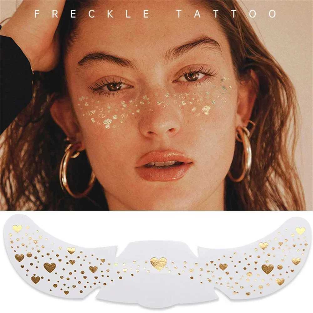 6 Hot Stamped Freckle Makeup Stickers Metal Radiant Gold Fake Freckles Temporary Tattoo Stickers Facial Makeup Stickers W250410