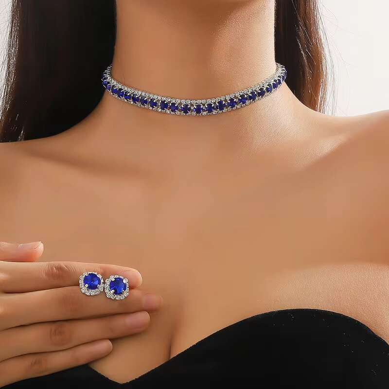 Colorful Moissanite Jewelry Necklace Sterling Silver 925 Earrings Anniversary Wedding Jewelry Sets