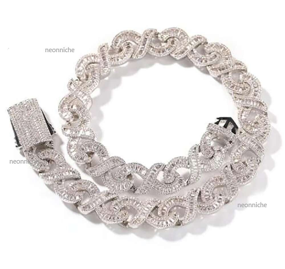 15mm Iced Infinity k Necklace 14K White Gold Plated Baguette Dia Cubic Zirconia Jewelry 16inch-24inch Cuban Chain