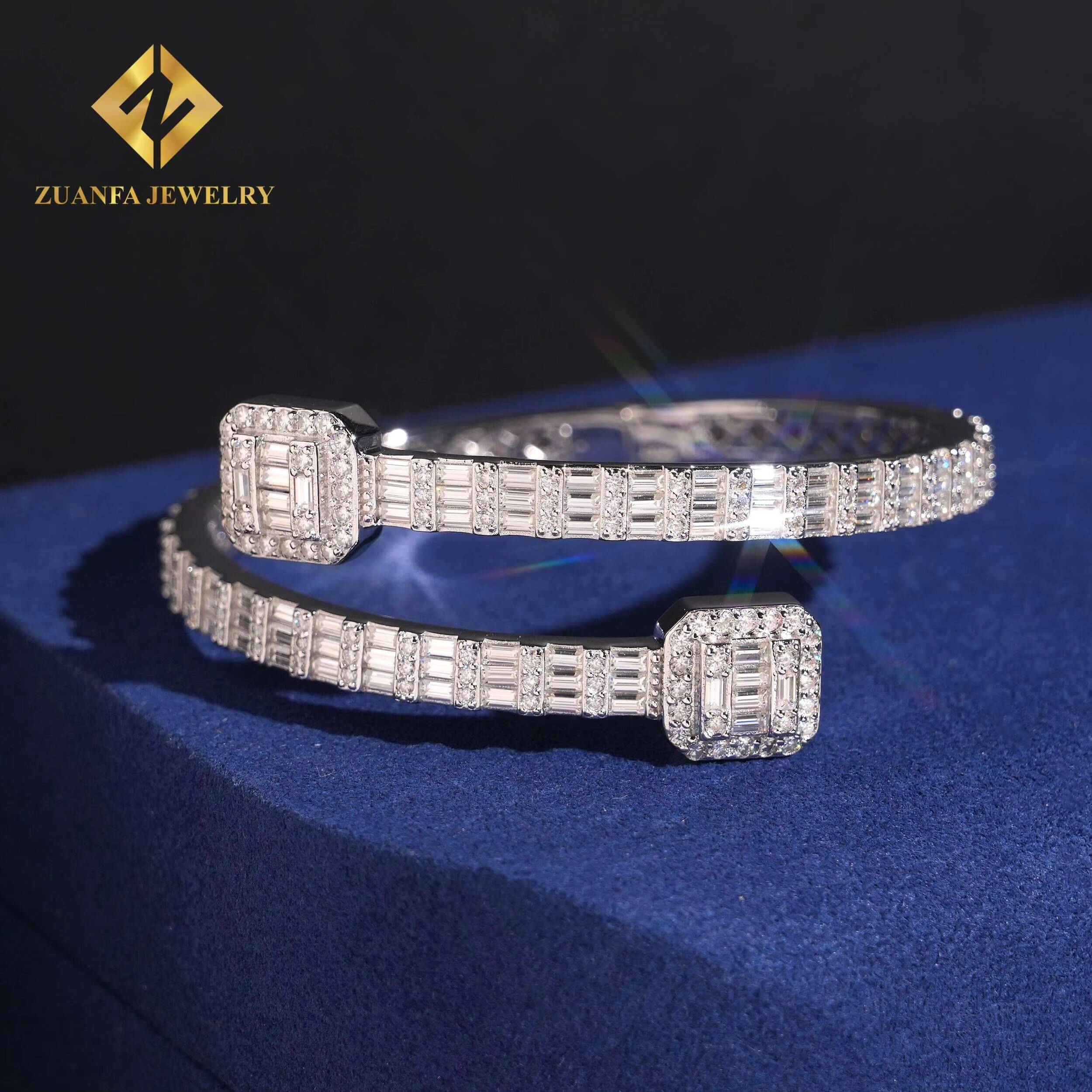 Hot Sale Jewelry VVS Moissanite Bracelet Hip Hop 925 Solid Silver Baguette Moissanite Diamond Bangle Bracelet GRA Certificated