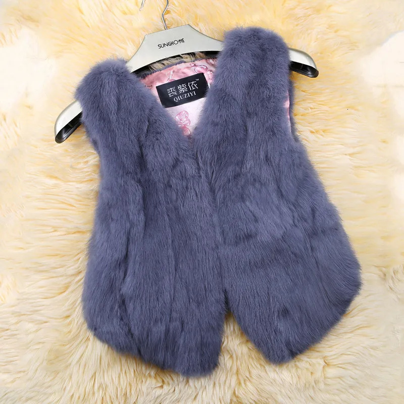 Women Real Genuine Rabbit Fur Vest Fashion 100 Gilet Lady Short Sleeveless Coat 251110