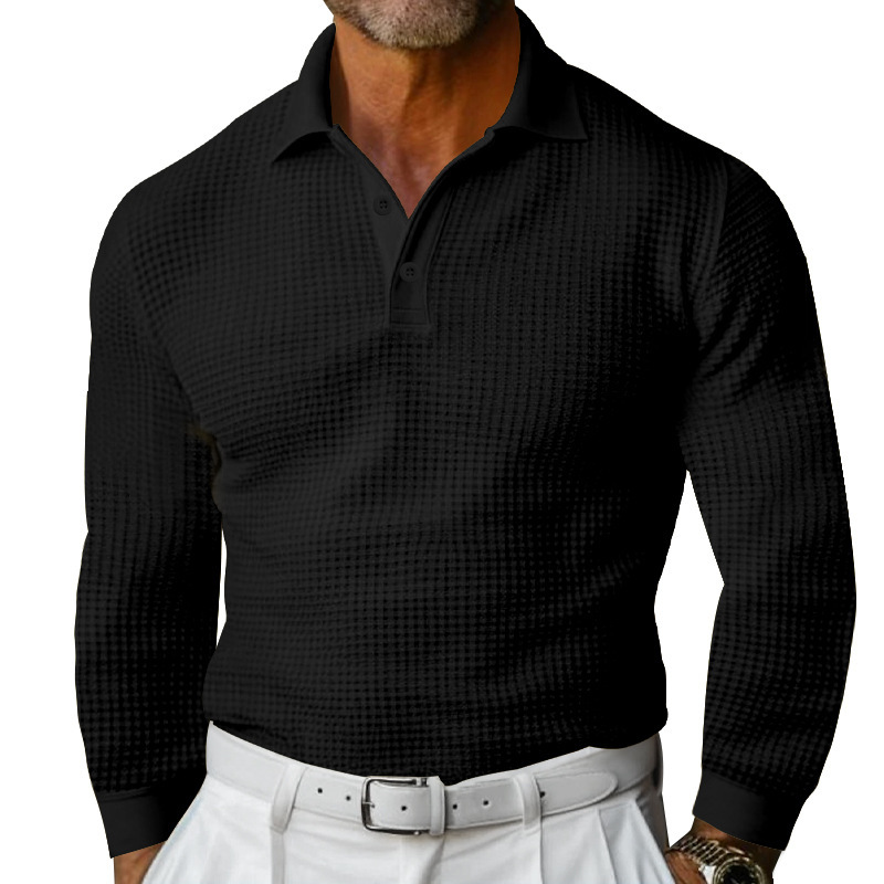 2025autumn American style new polo shirt with lapel button small square long sleeved casual T-shirt diverse styles