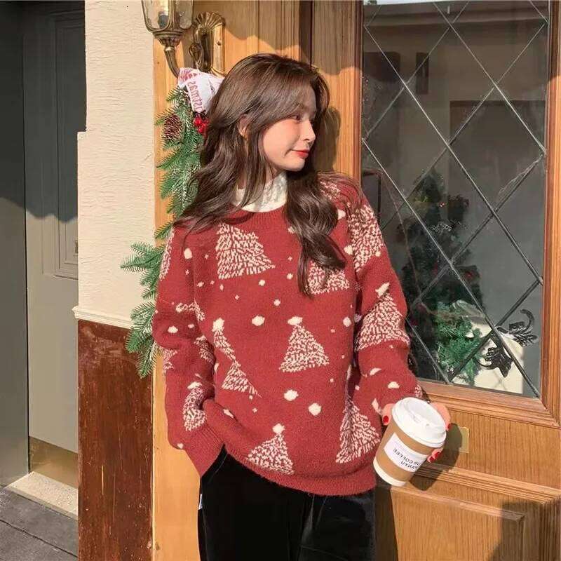 Korean Loose Thickened Long Sleeve Round Neck Christmas New Year Sweater Women's Outerwear Knittedwear Warm Cozy Winter Top Designer Sweater Wome