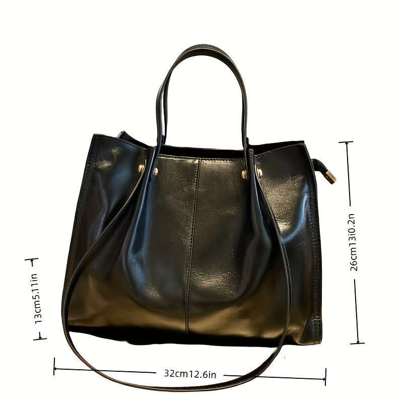 Women's Large Capacity Genuine Leather Tote Bag With Elegant Multi-Compartment Handheld Shoulder Bag, Golden-Tone Hardware & Zipper Closure, Adju