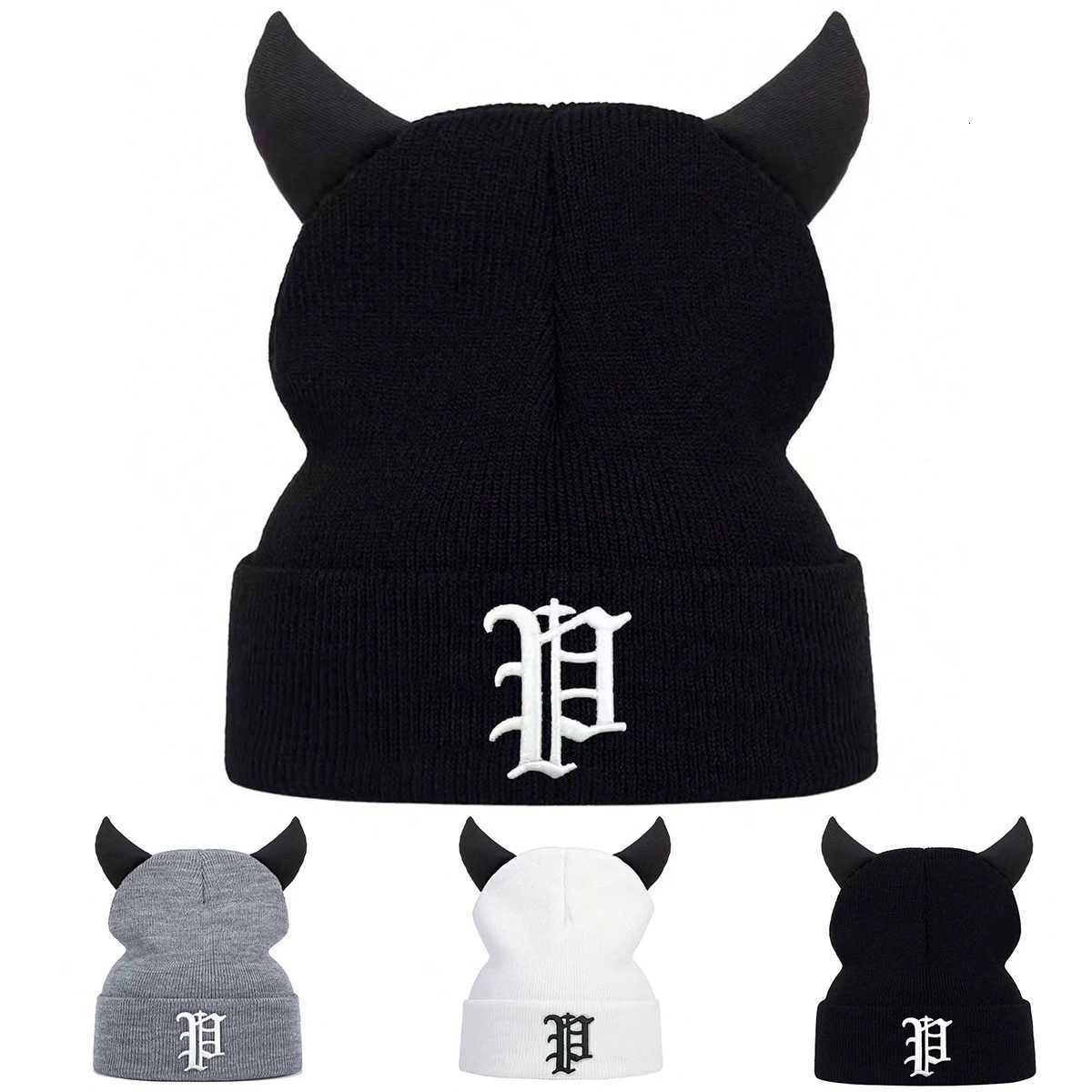 Unisex Letter Embroidery Personalized Bull Horn Beanies Winter Warm Hat Hip Hop Cap Beanie Hat Caps for Women MenXJ251110