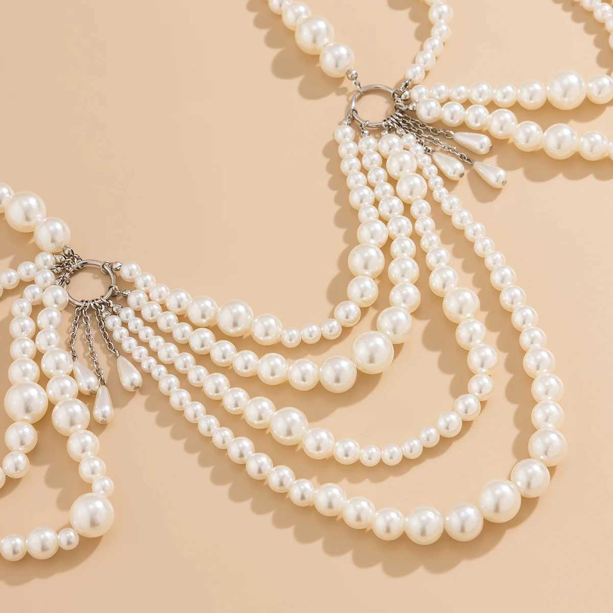 Ingemark Vintage Mtilayer imitation pearl tassel waist chain suitable for warm wedding brides bohemian belly belts and body jewelry accessories X25041