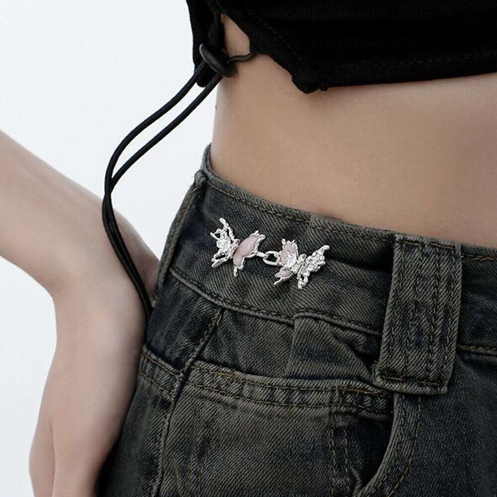 Original Pink Butterfly Buckle Jeans Reducer Tightening Artifact Exquisite Girl Waist Accessories Wholesale
