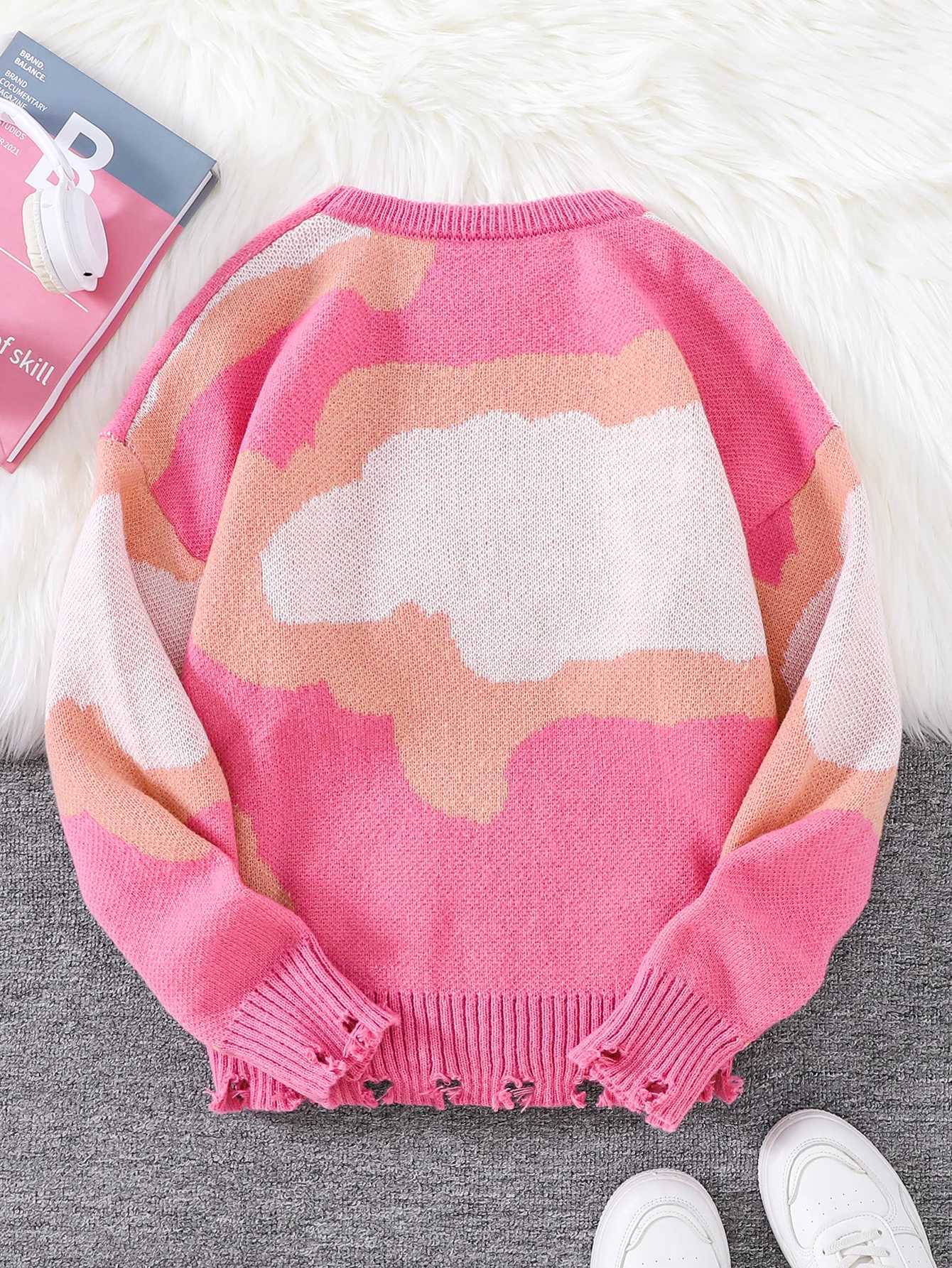 Fashion Autumn and Winter Cloud Jacquard Pattern Pullover Ripped Sweater Casual Round Neck Knitted Mens Pullover Y251110