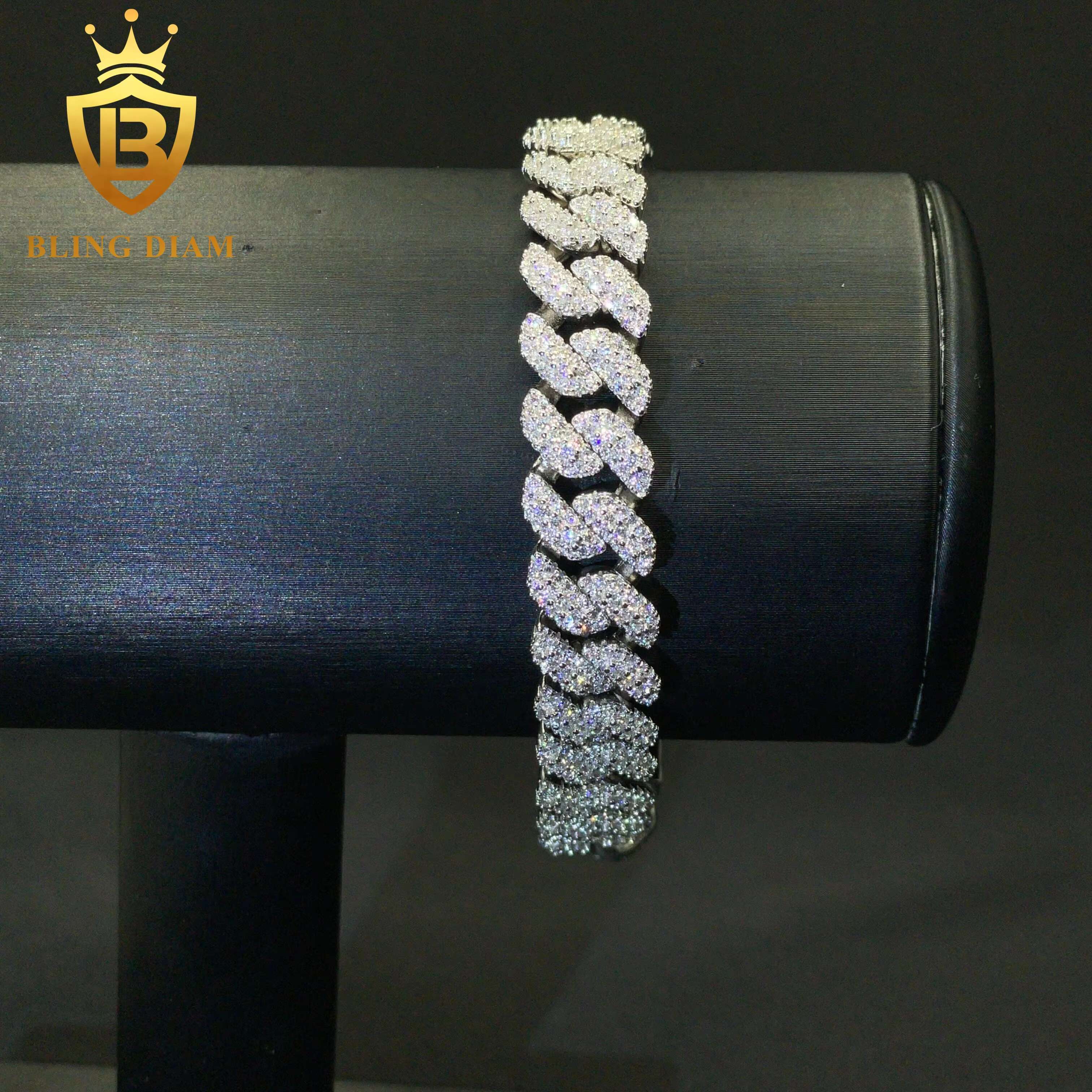 Customized 10MM Hip Hop Jewelry 925 Sterling Silver Moissanite VVS Diamond Cuban Chain Bracelet