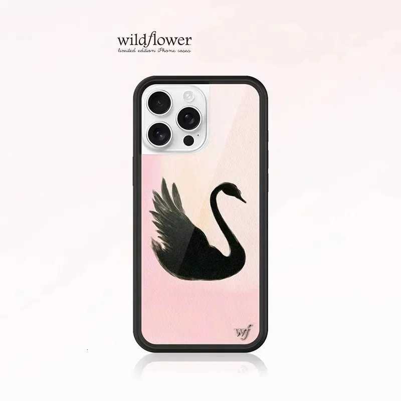 Wildflower 3D Black Swan Phone Case for 12 13 14 15 16 17 Pro Max Plus Fashion Sweet-Swan Lake Soft Edge Back Cover CasesXJ251110