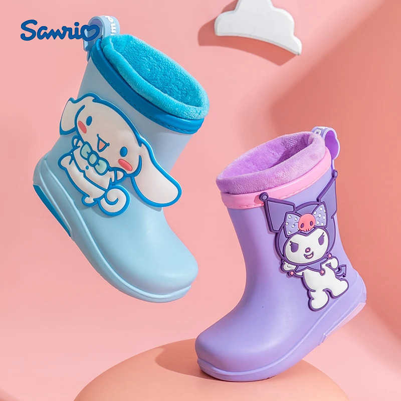 Sanrio Kawaii Childrens Short Rain Boots Outdoor Anti-Slip Wear-Resistant Girls Waterproof Shoes Fashion Winter Warm Rain Shoe H251110