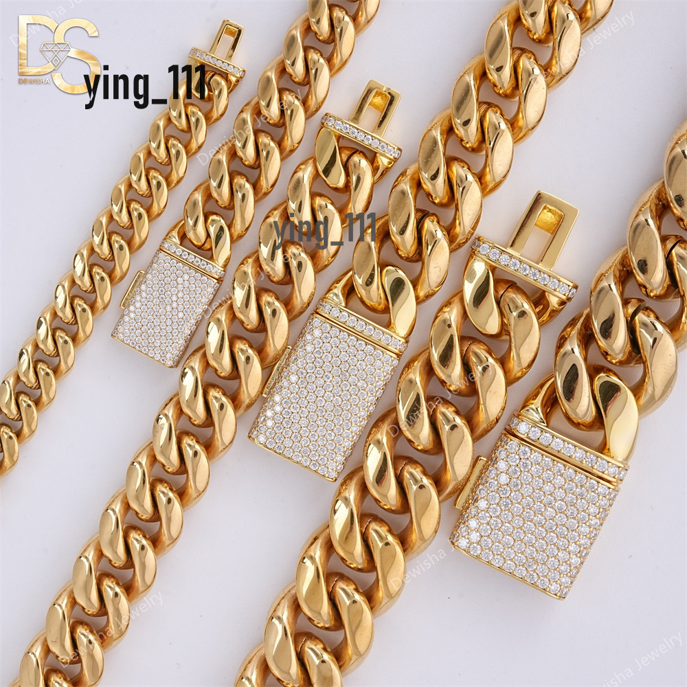 Wholesale 14K 18K Gold Plated Cuban Link Necklace Men 8mm-18mm 925 Silver Moissanite Clasp Miami Chain