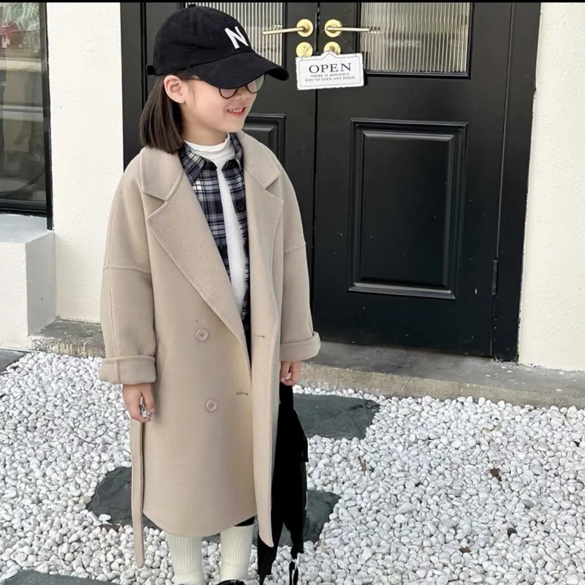 Childrens Double sided Cashmere Coat AutumnWinter Girls Woolen Medium to Long Jacket 90150cm 251103
