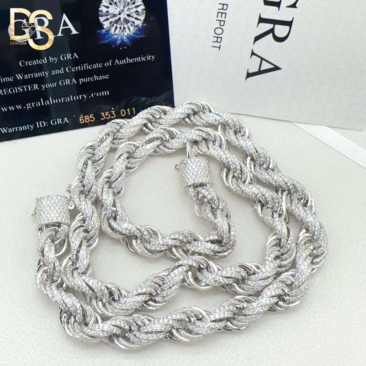 Custom Rope Chain 14k 18k Gold Plated 925 Silver Full Iced Out Moissanite Diamond 6mm 8mm 10mm Cuban Link Chain Necklace