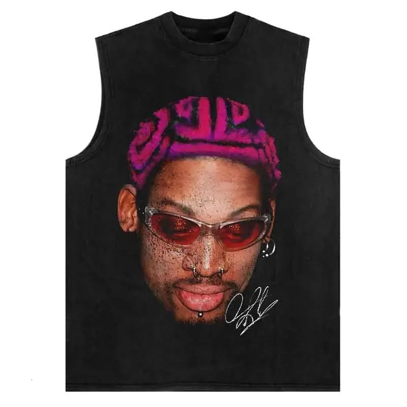 SHEC Vintage Portrait Tank Top Hip Hop Retro Rodman Graphic Print Vest Harajuku Streetwear Oversized Sleeveless T-Shirt Tops 250409