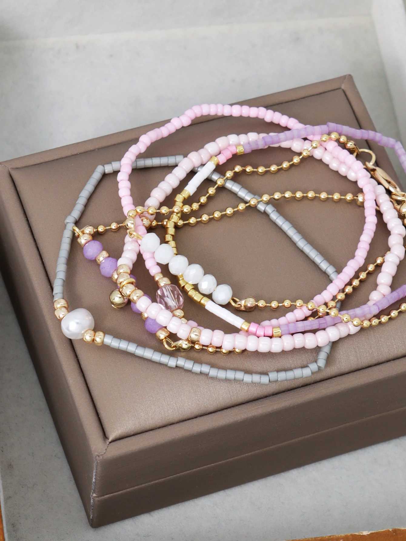 6PCS Bohemian Multi colored Bead Stacked Elastic Bracelet Holiday Party Accessories Friendship GiftsT251110